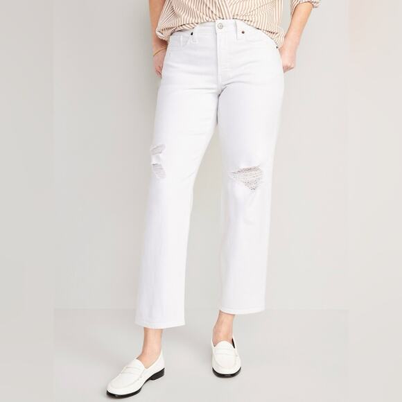 NWT Old Navy High-Waisted OG Loose Ripped White Jeans Calla Lily White Size 18 - Picture 2 of 15
